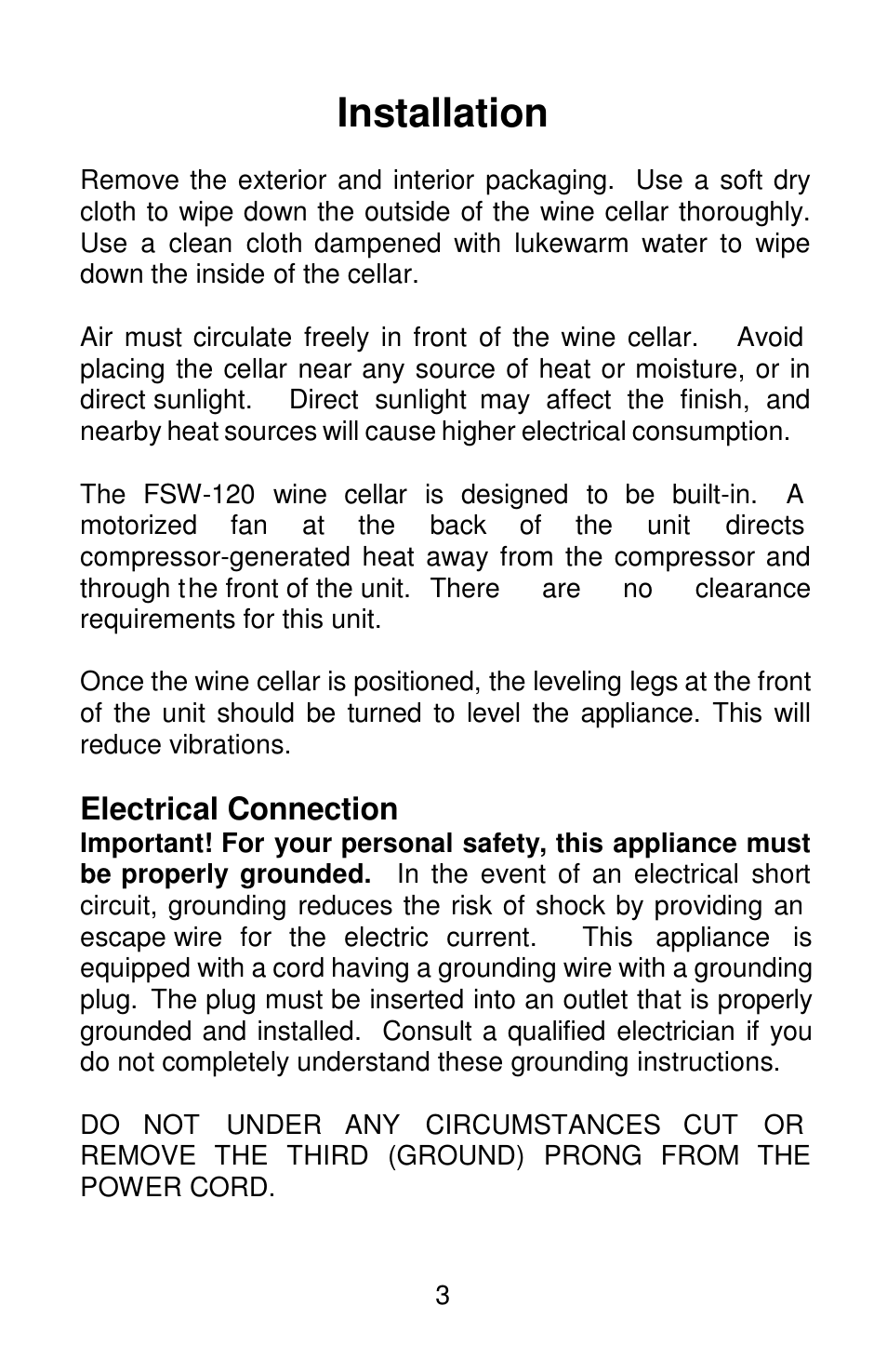 Installation | Orien FSW-120 User Manual | Page 4 / 25