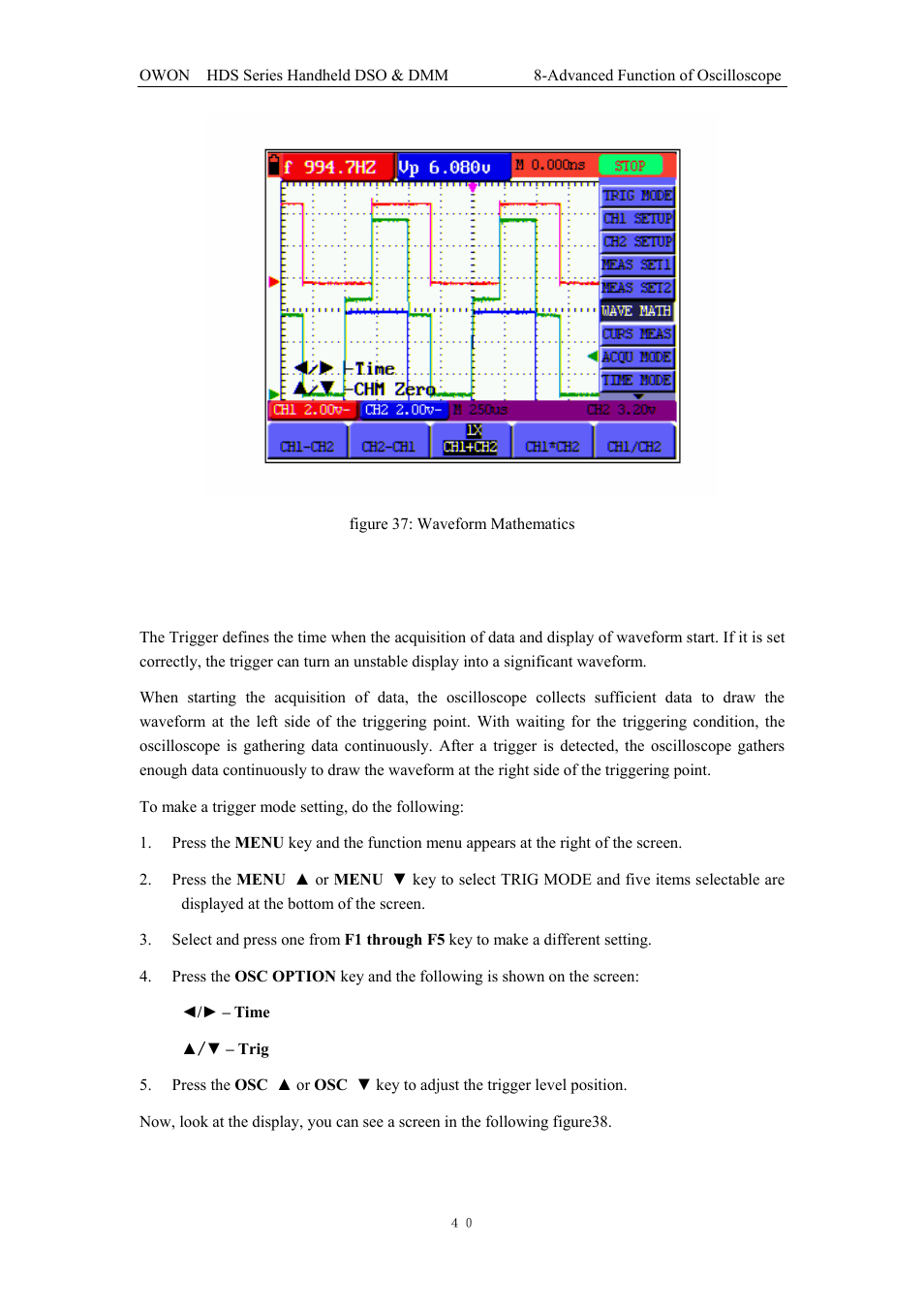 4 setting the trigger system | OWON HDS Series User Manual | Page 48 / 72