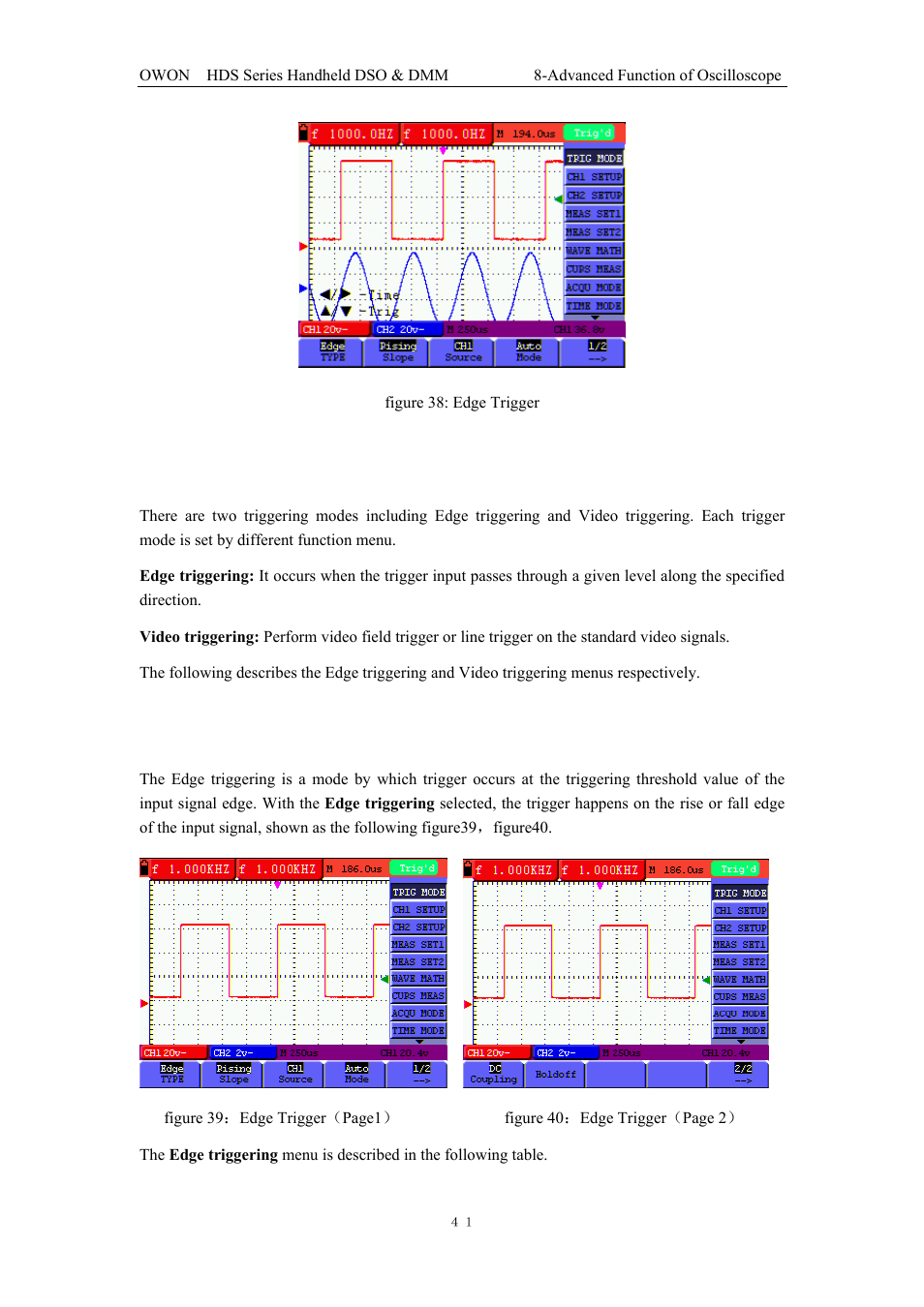 5 triggering control, 1 edge triggering | OWON HDS Series User Manual | Page 49 / 72