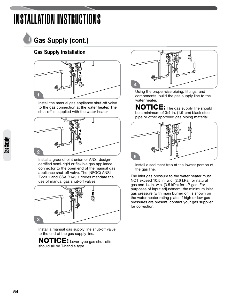 Installation instructions, Notice, Gas supply (cont.) | Gas supply, Gas supply installation | Paloma PHH-32 part 2 User Manual | Page 18 / 36