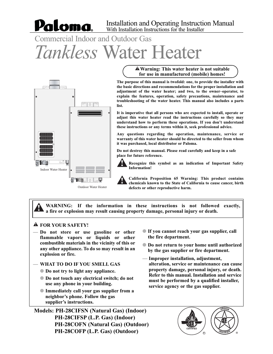 Paloma PH-28c Indoor and Outdoor User Manual | 40 pages