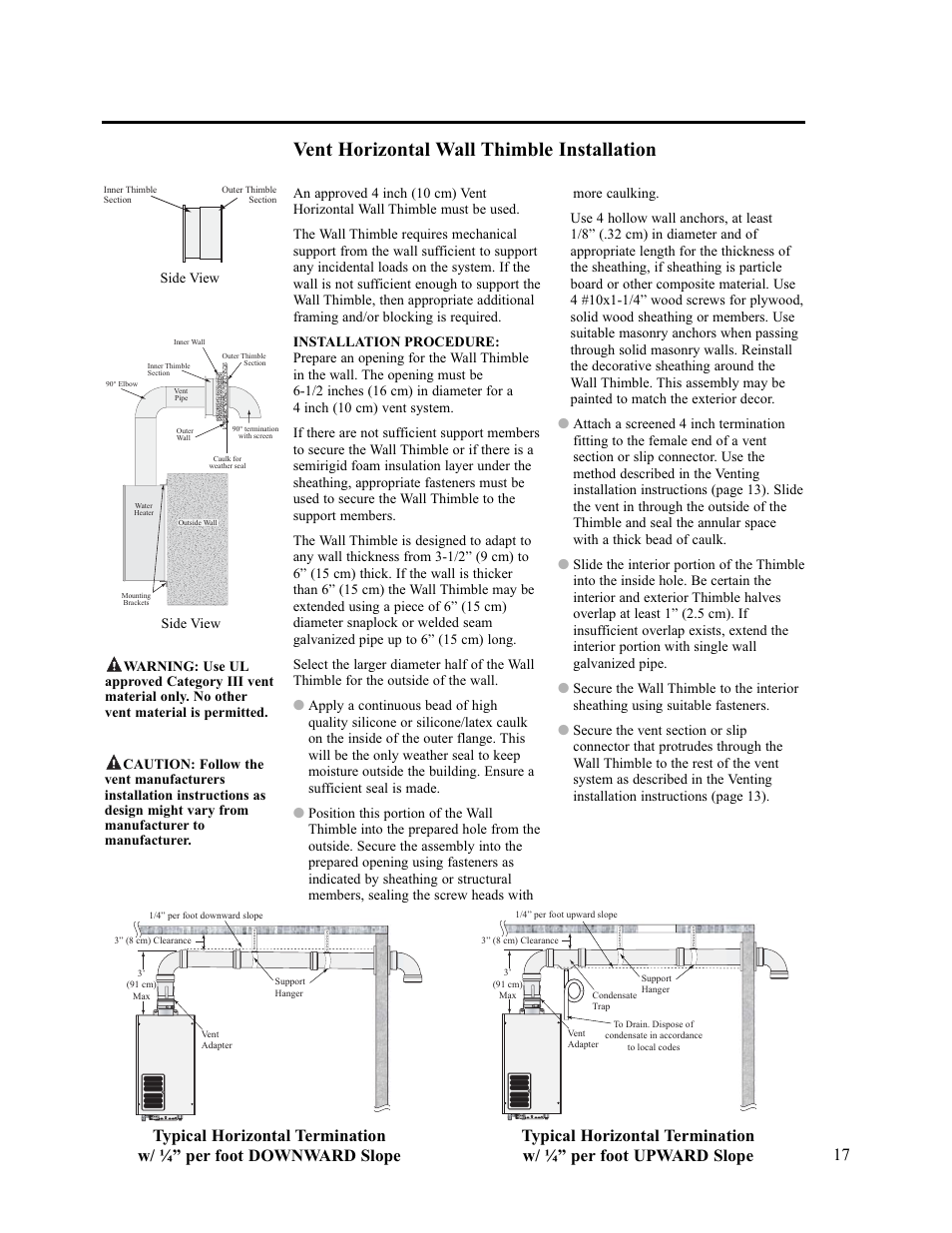 Vent horizontal wall thimble installation | Paloma PH-28c Indoor and Outdoor User Manual | Page 17 / 40