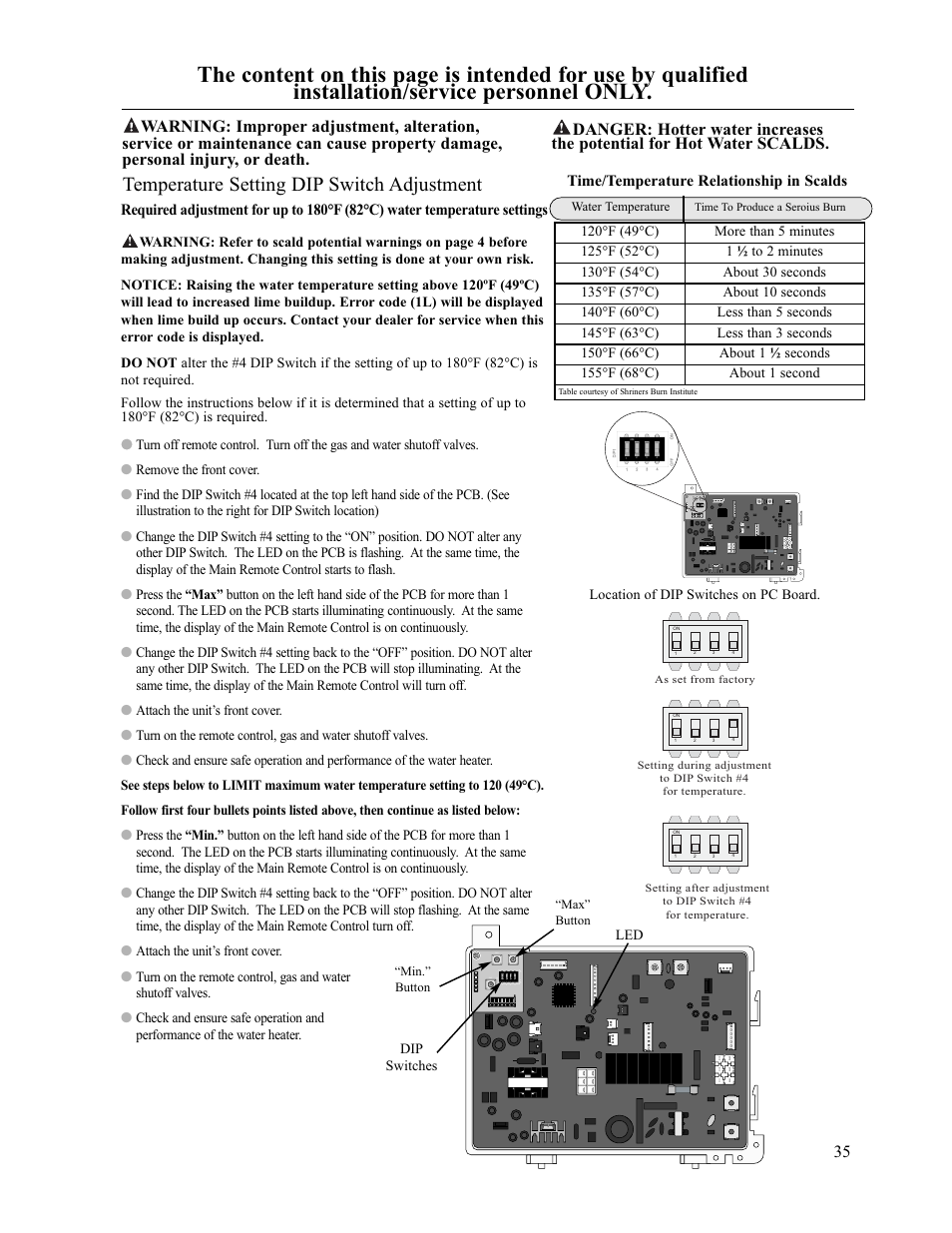 Temperature setting dip switch adjustment | Paloma PH-28c Indoor and Outdoor User Manual | Page 35 / 40
