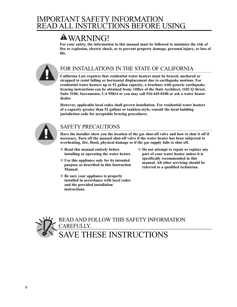 Warning, Save these instructions | Paloma PH-28c Indoor and Outdoor User Manual | Page 6 / 40