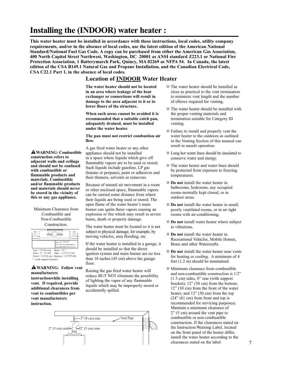 Installing the (indoor) water heater, Location of indoor water heater | Paloma PH-28c Indoor and Outdoor User Manual | Page 7 / 40