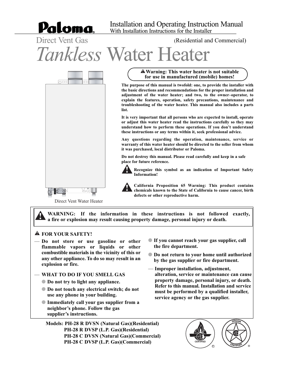 Paloma PH-28c Direct Vent User Manual | 40 pages