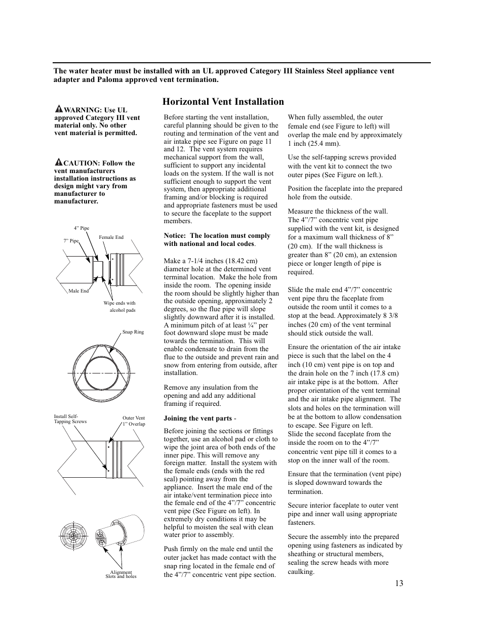 Horizontal vent installation | Paloma PH-28c Direct Vent User Manual | Page 13 / 40