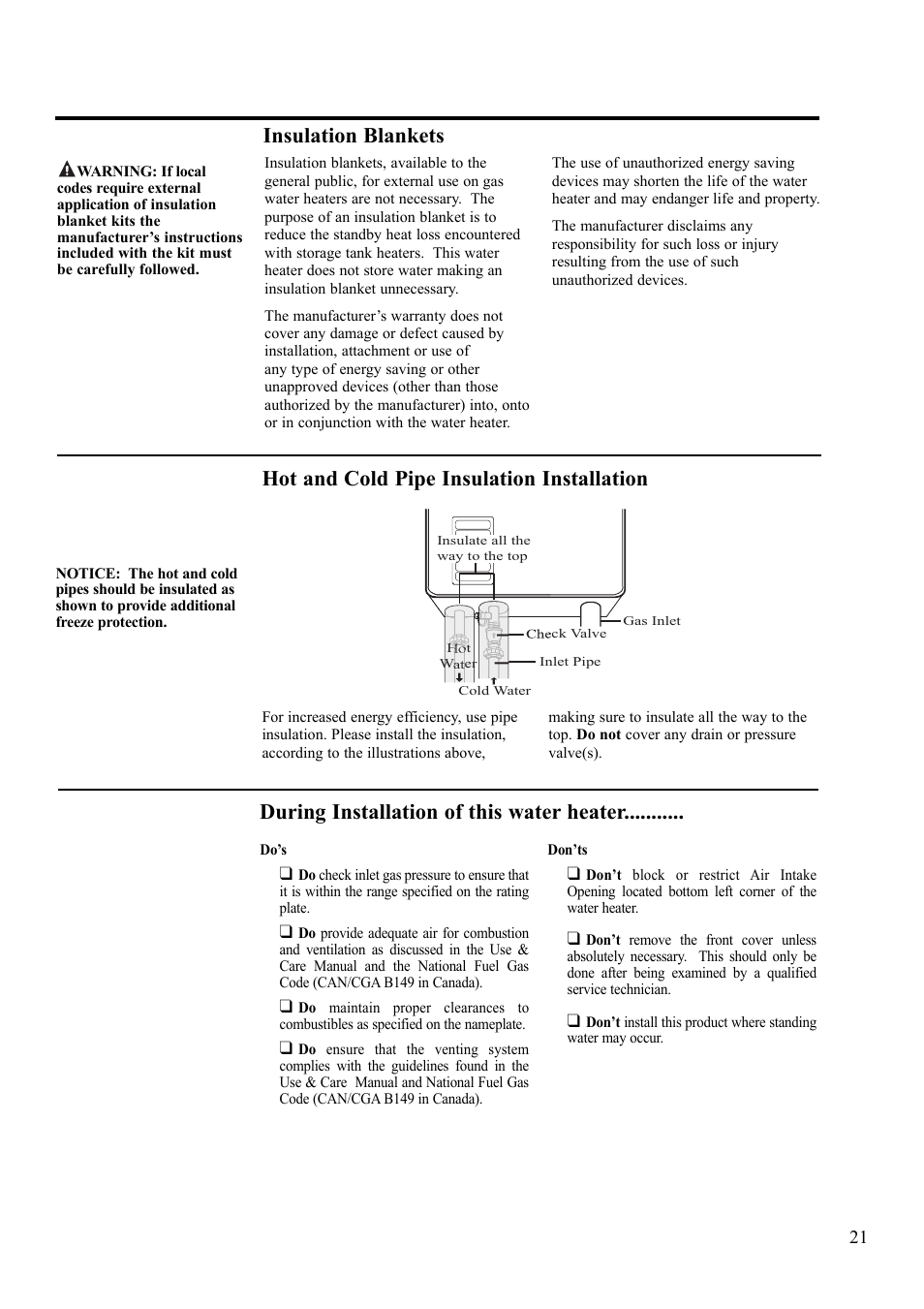 Insulation blankets | Paloma 7.4 Series Residential Indoor Gas User Manual | Page 21 / 32