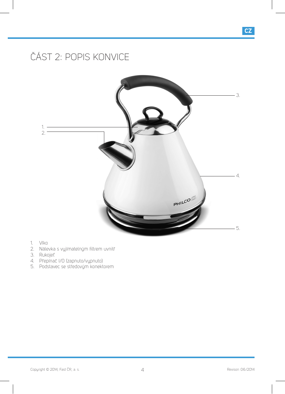Část 2: popis konvice | Philco PHWK 2012 User Manual | Page 15 / 48