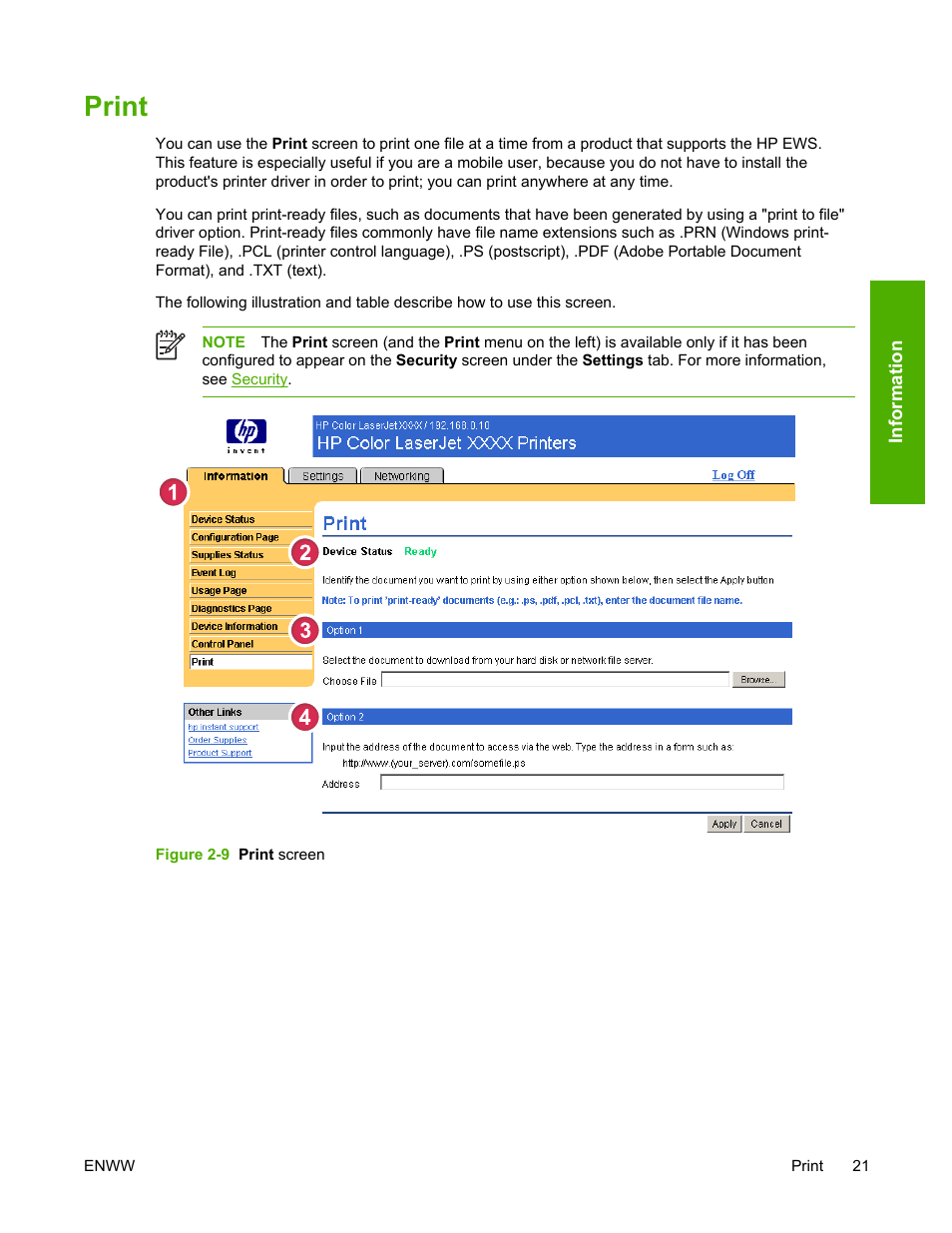 Print, Figure 2-9, Print screen | HP LaserJet 4700 User Manual | Page 31 / 68