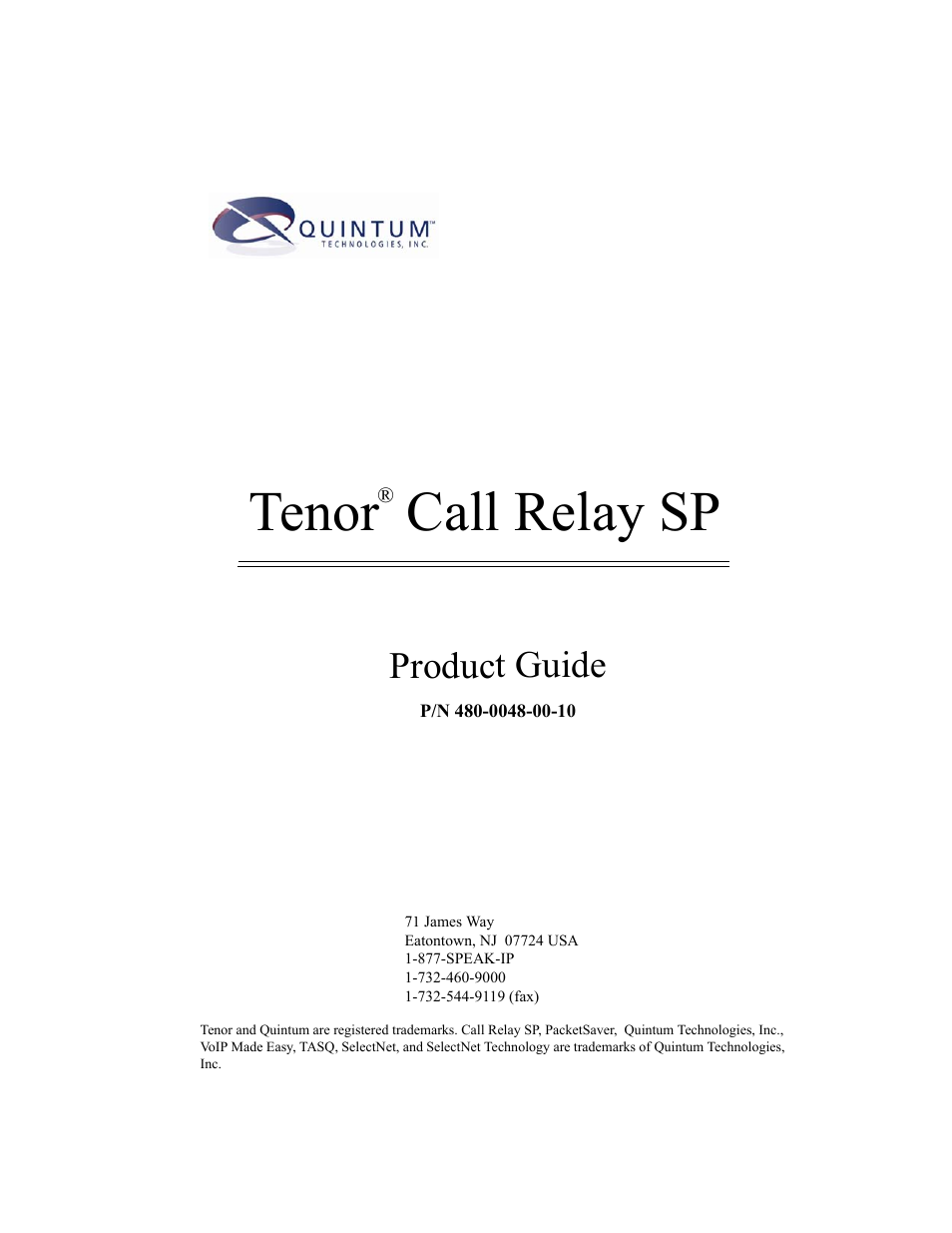 Quintum Technologies Tenor Call Relay SP User Manual | 98 pages