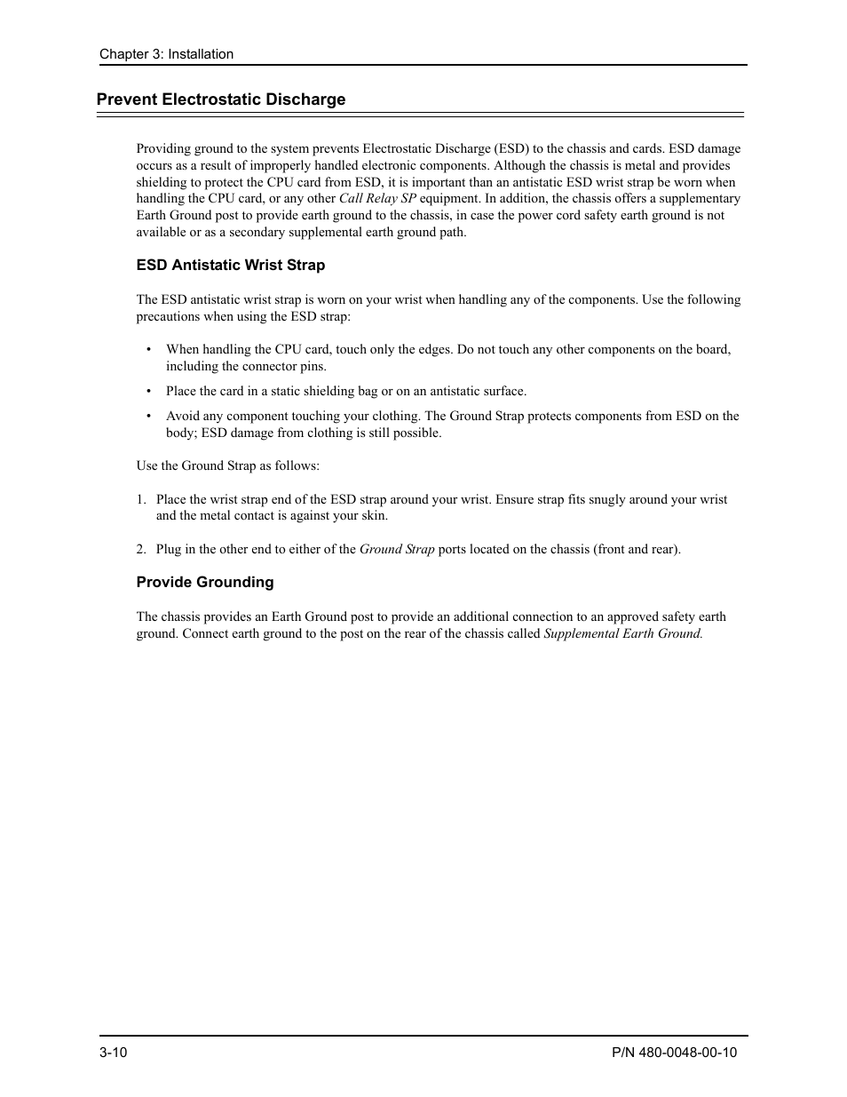 Prevent electrostatic discharge, Esd antistatic wrist strap, Provide grounding | Prevent electrostatic discharge -10, Prevent elec, Trostatic discharge | Quintum Technologies Tenor Call Relay SP User Manual | Page 40 / 98