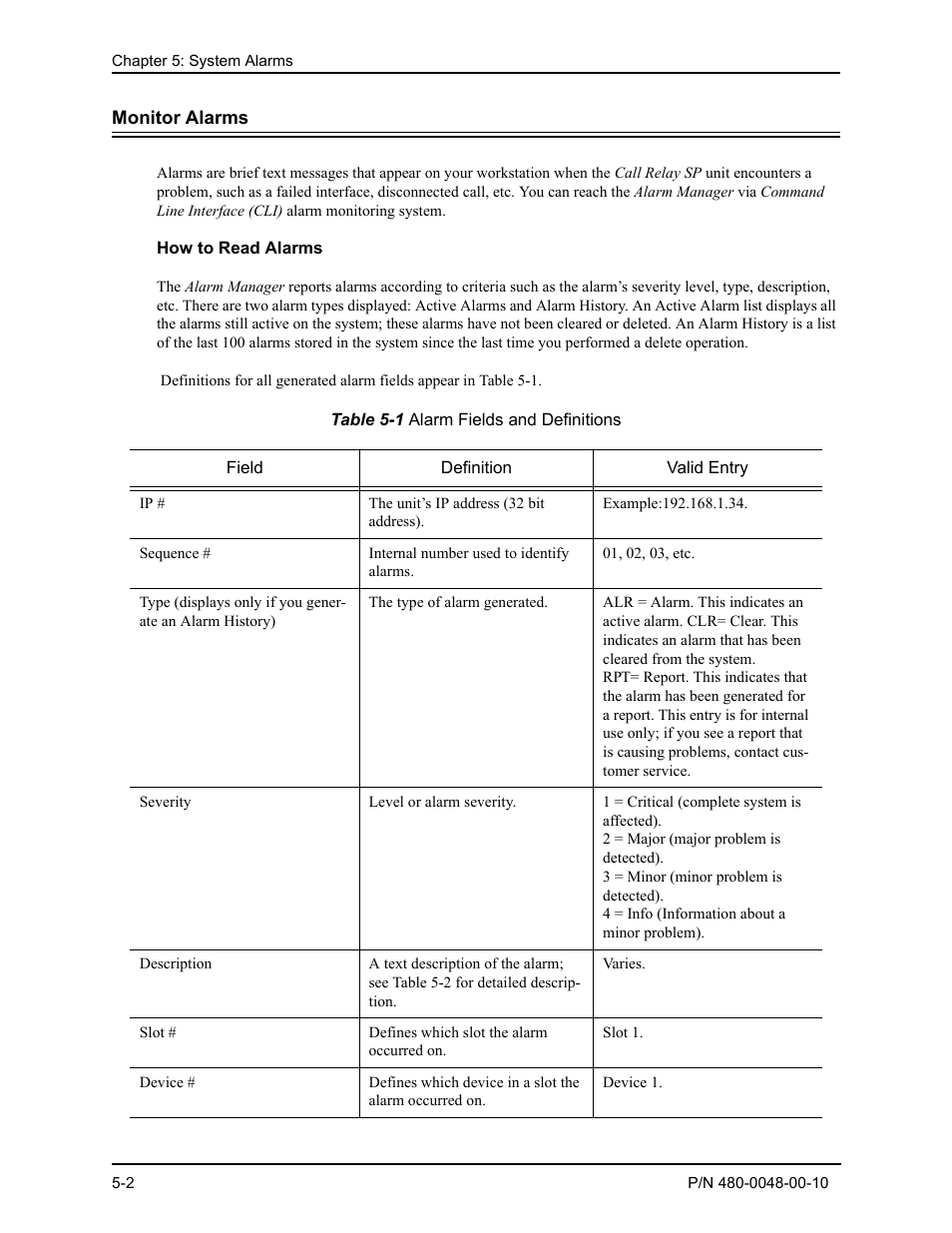 Monitor alarms, How to read alarms, Monitor alarms -2 | How to read alarms -2 | Quintum Technologies Tenor Call Relay SP User Manual | Page 52 / 98