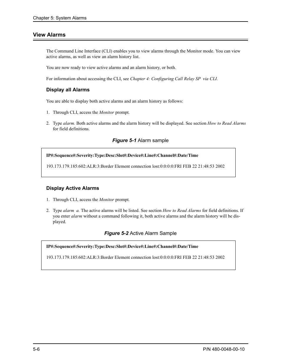 View alarms, Display all alarms, Display active alarms | View alarms -7, Display all alarms -7, Display active alarms -7 | Quintum Technologies Tenor Call Relay SP User Manual | Page 56 / 98