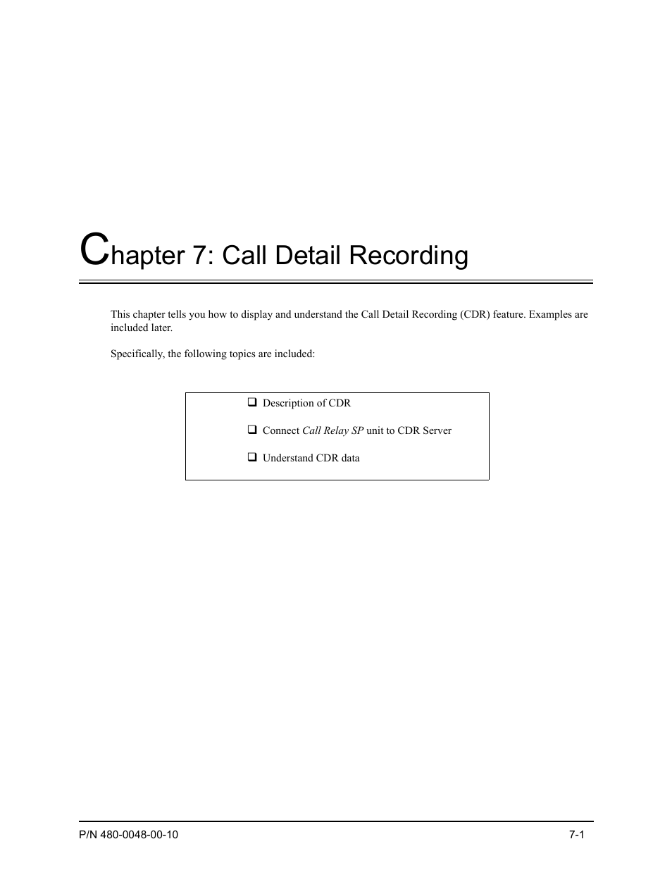 Chapter 7: call detail recording, Hapter 7: call detail recording | Quintum Technologies Tenor Call Relay SP User Manual | Page 67 / 98