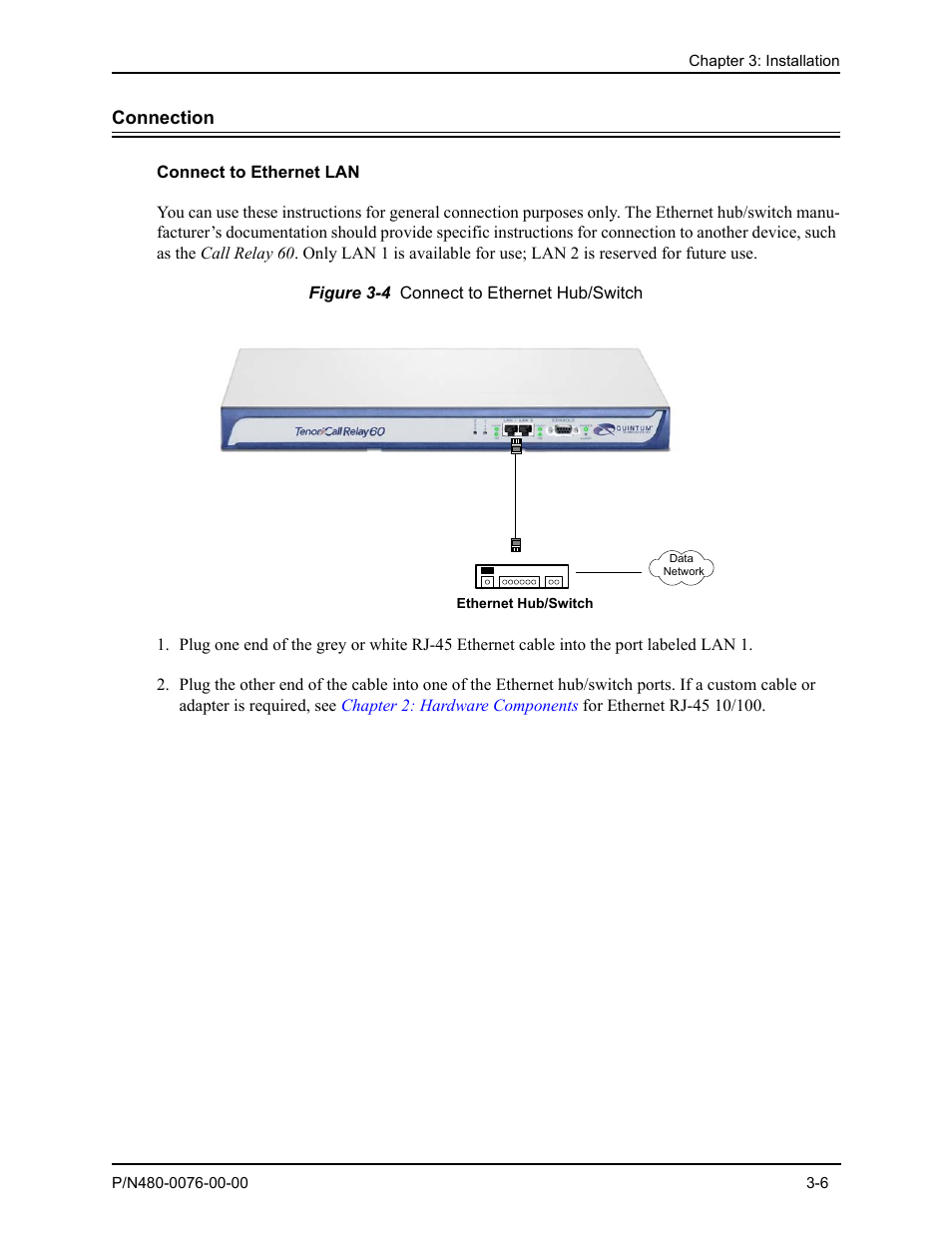 Connection, Connect to ethernet lan, Connection -6 | Connect to ethernet lan -6 | Quintum Technologies Tenor Call Relay 60 User Manual | Page 33 / 67