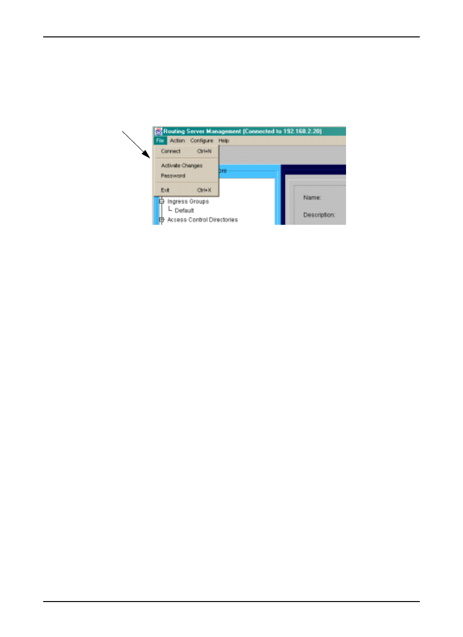 Drop down menus, File, Action | Display area, Drop down menus -5, File -5, Action -5, Display area -5 | Quintum Technologies Call Routing Server User Manual | Page 31 / 70