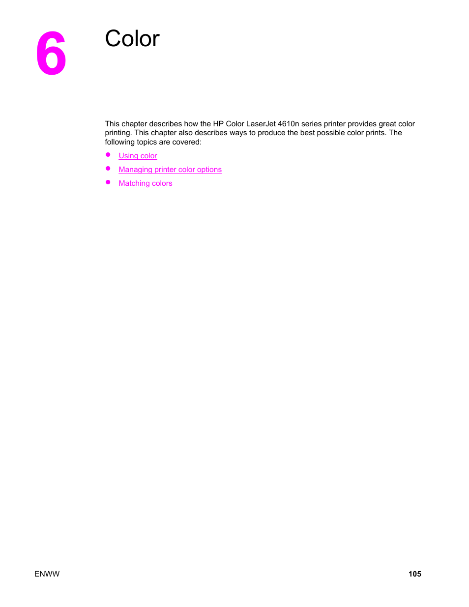 Color, 6 color | HP LaserJet 4610n User Manual | Page 117 / 246