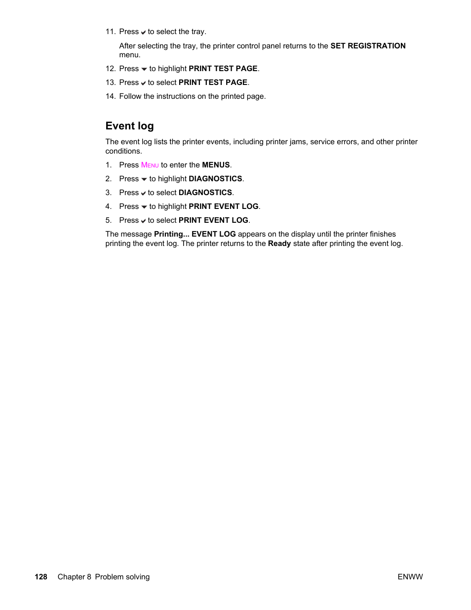 Event log | HP LaserJet 4610n User Manual | Page 140 / 246