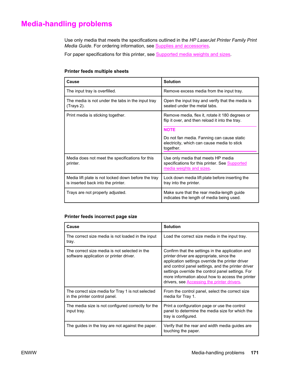 Media-handling problems, Printer feeds multiple sheets | HP LaserJet 4610n User Manual | Page 183 / 246
