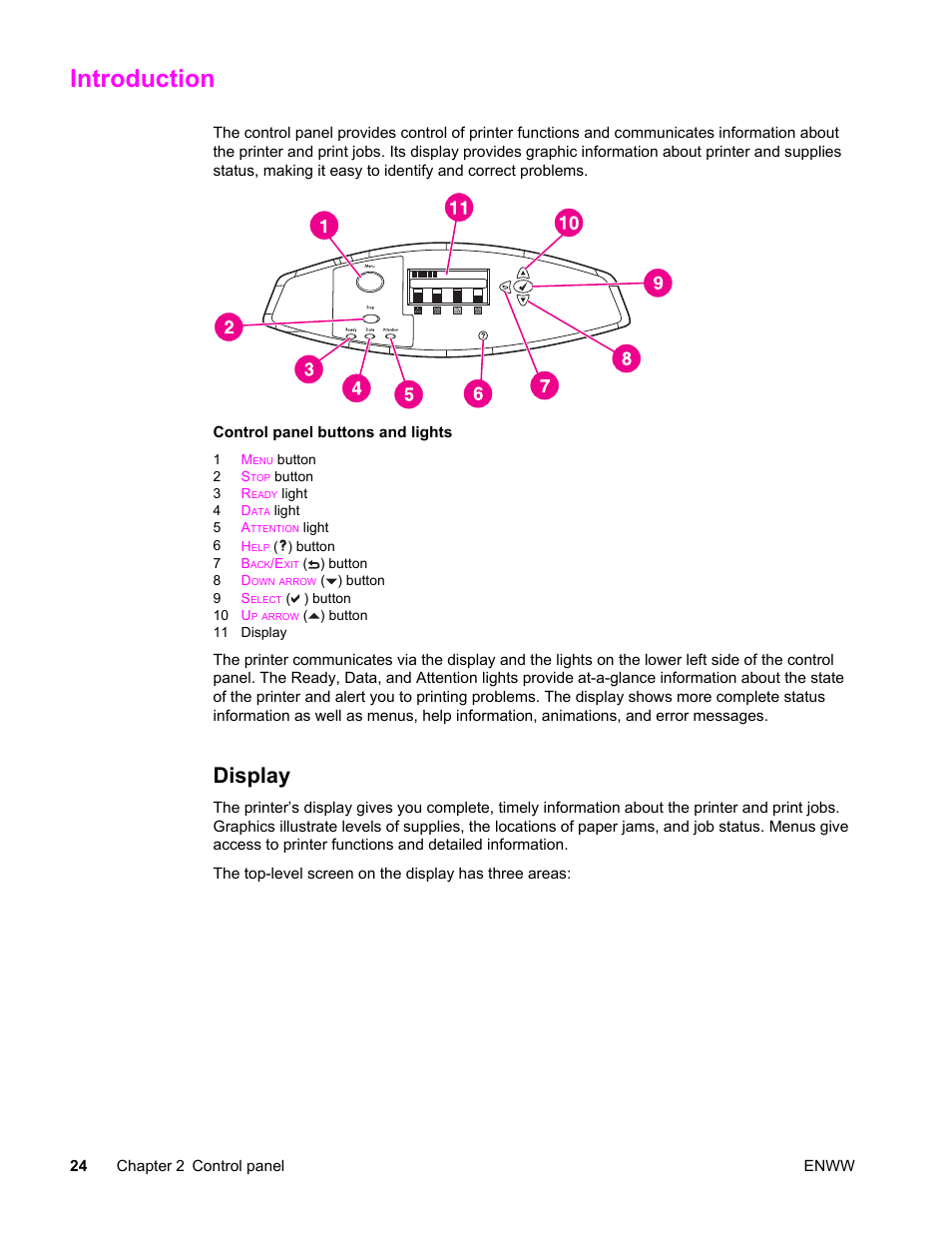 Introduction, Display | HP LaserJet 4610n User Manual | Page 36 / 246