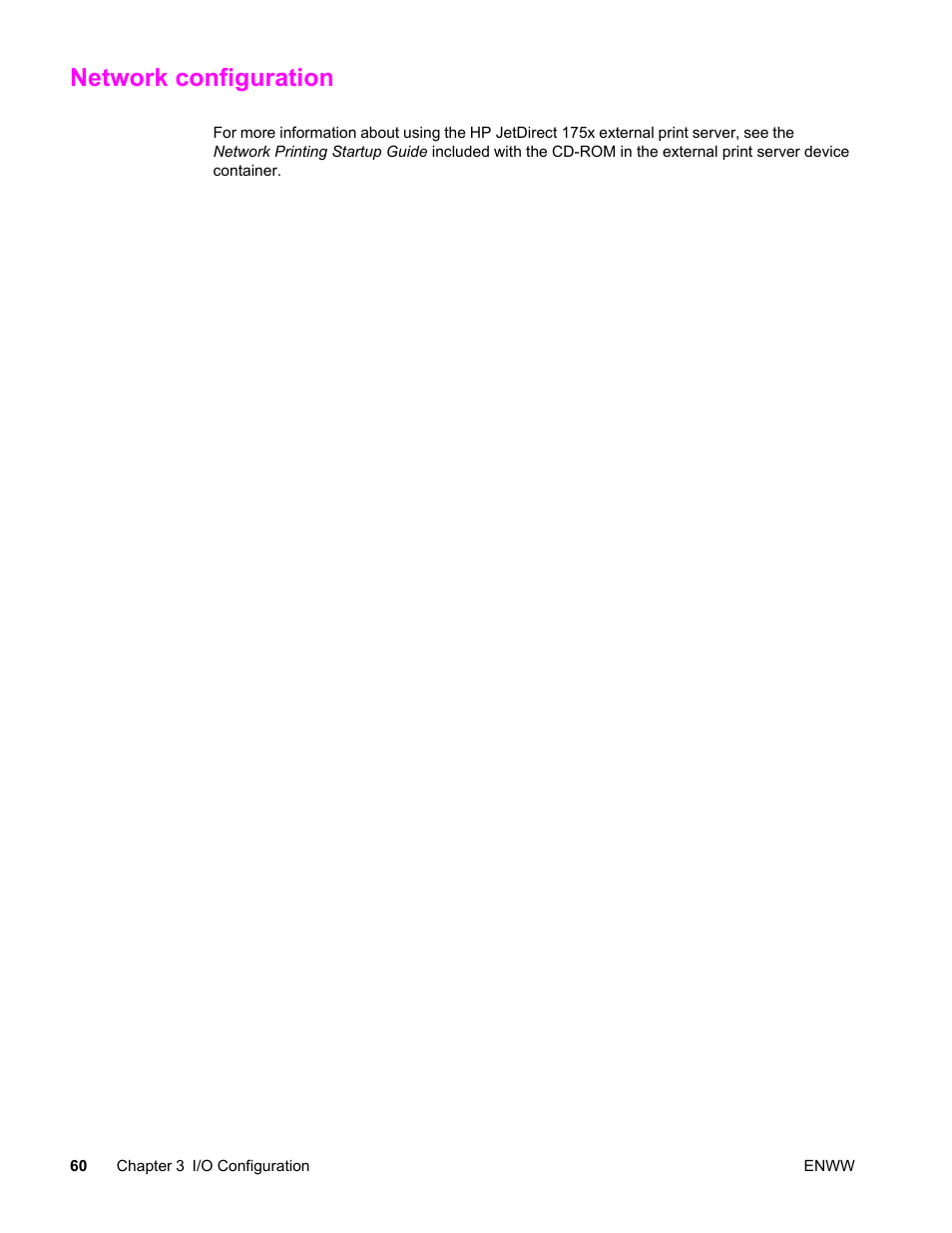 Network configuration | HP LaserJet 4610n User Manual | Page 72 / 246