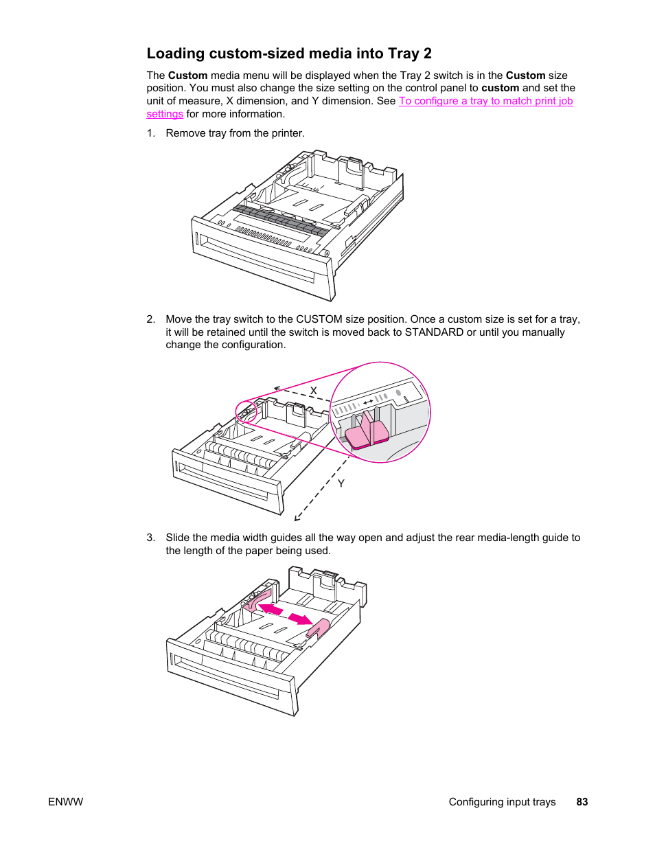 Loading custom-sized media into tray 2 | HP LaserJet 4610n User Manual | Page 95 / 246