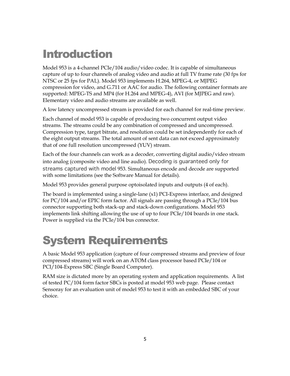 Introduction, System requirements | Sensoray 953-ET User Manual | Page 5 / 17