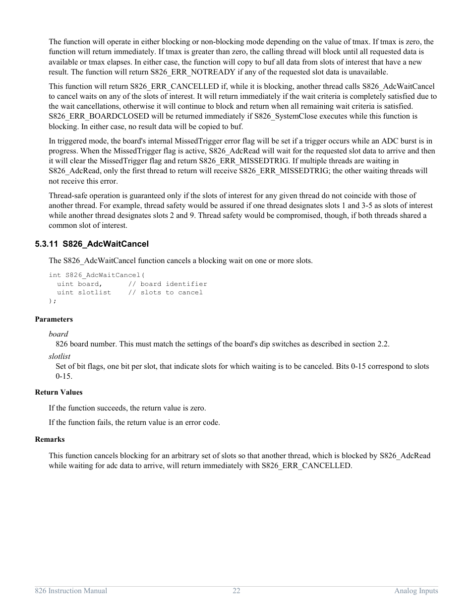 11 s826_adcwaitcancel, S826_adcwaitcancel | Sensoray 826 User Manual | Page 27 / 76