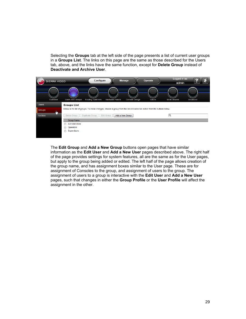 Groups | Sierra Video Ponderosa 3G Series Routing Switcher Family with MediaNav User Manual | Page 35 / 128