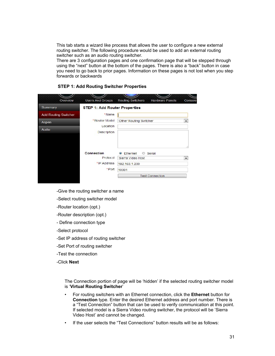 Add routing switcher | Sierra Video Ponderosa 3G Series Routing Switcher Family with MediaNav User Manual | Page 37 / 128