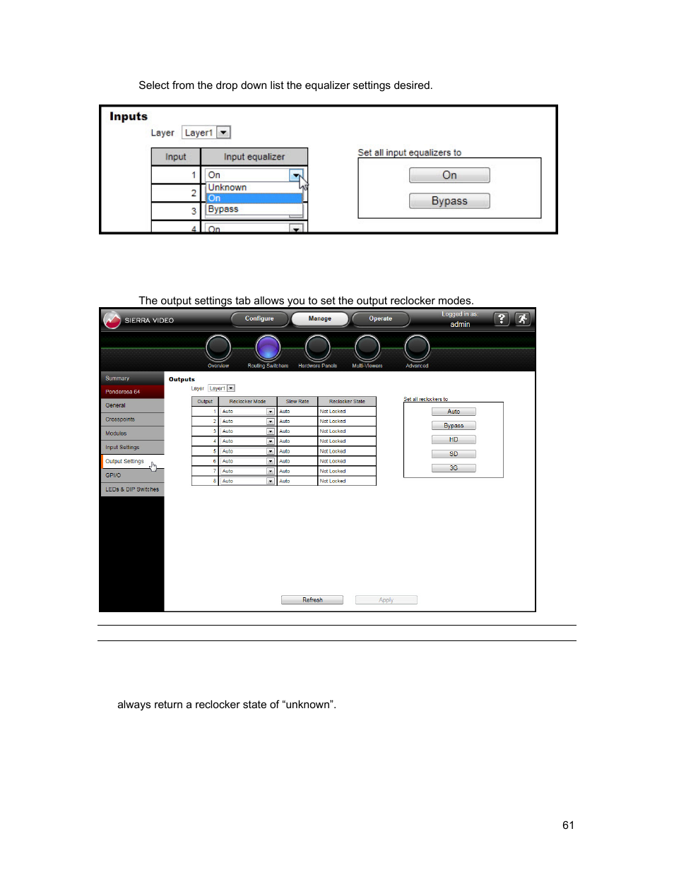 Sierra Video Ponderosa 3G Series Routing Switcher Family with MediaNav User Manual | Page 67 / 128