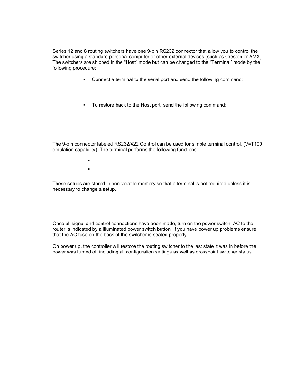 Power up, Host mode, Terminal mode | Sierra Video Pro XL Series 8 User Manual | Page 38 / 72