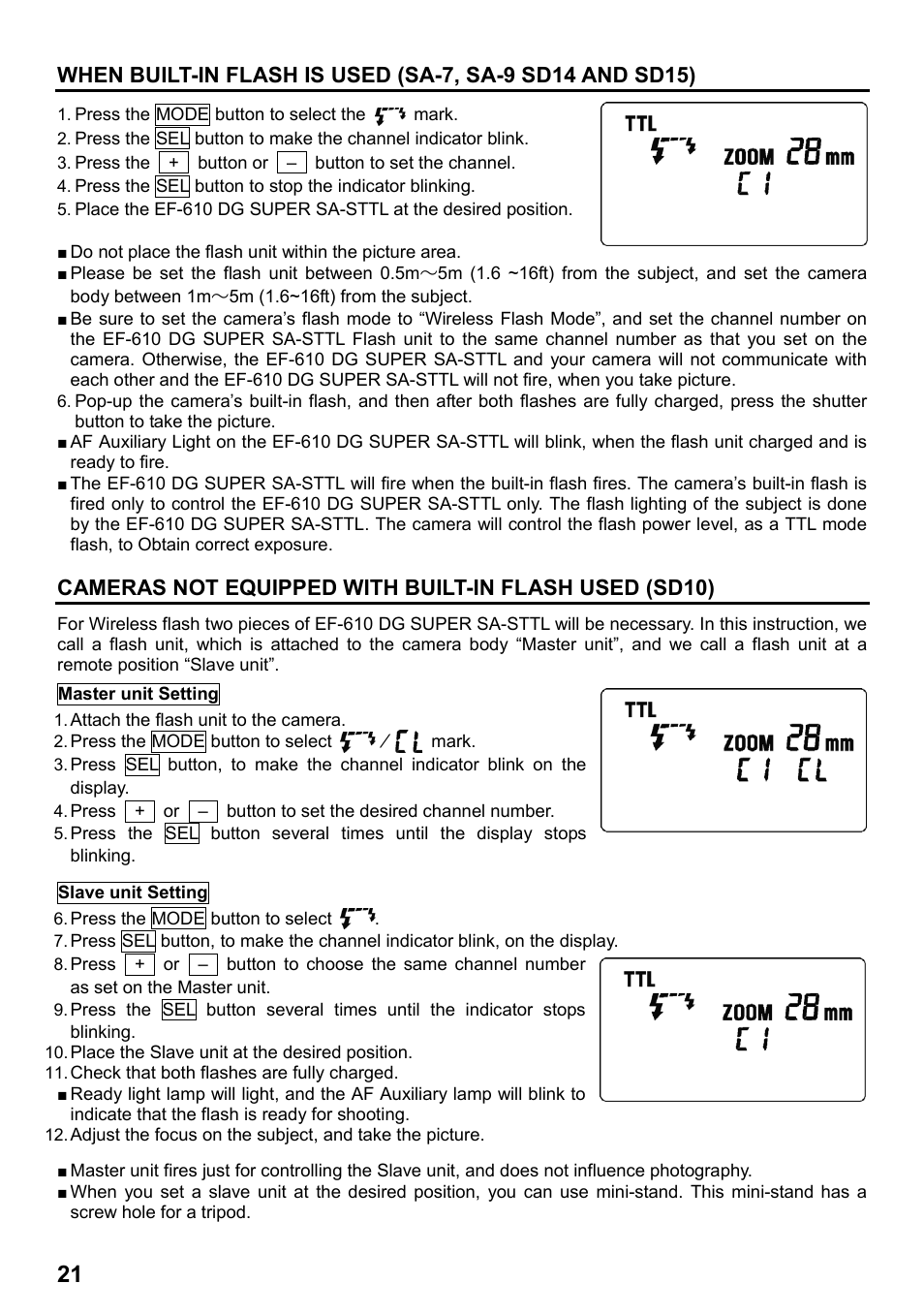 SIGMA ELECTRONIC FLASH EF-610 DG SUPER SA-STTL (シグマ用) User Manual | Page 22 / 136