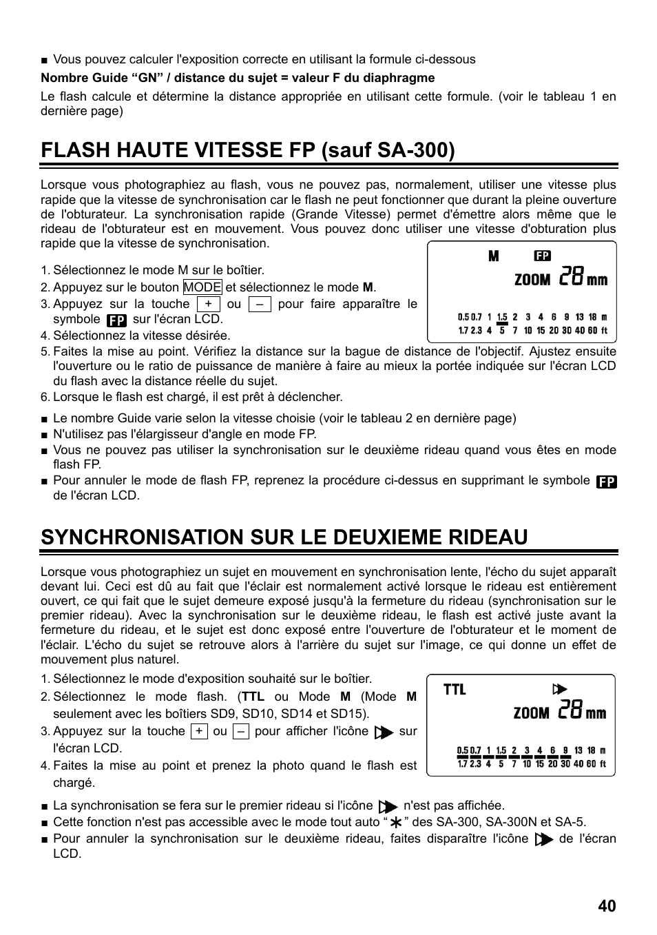 Flash haute vitesse fp (sauf sa-300), Synchronisation sur le deuxieme rideau | SIGMA ELECTRONIC FLASH EF-610 DG SUPER SA-STTL (シグマ用) User Manual | Page 41 / 136