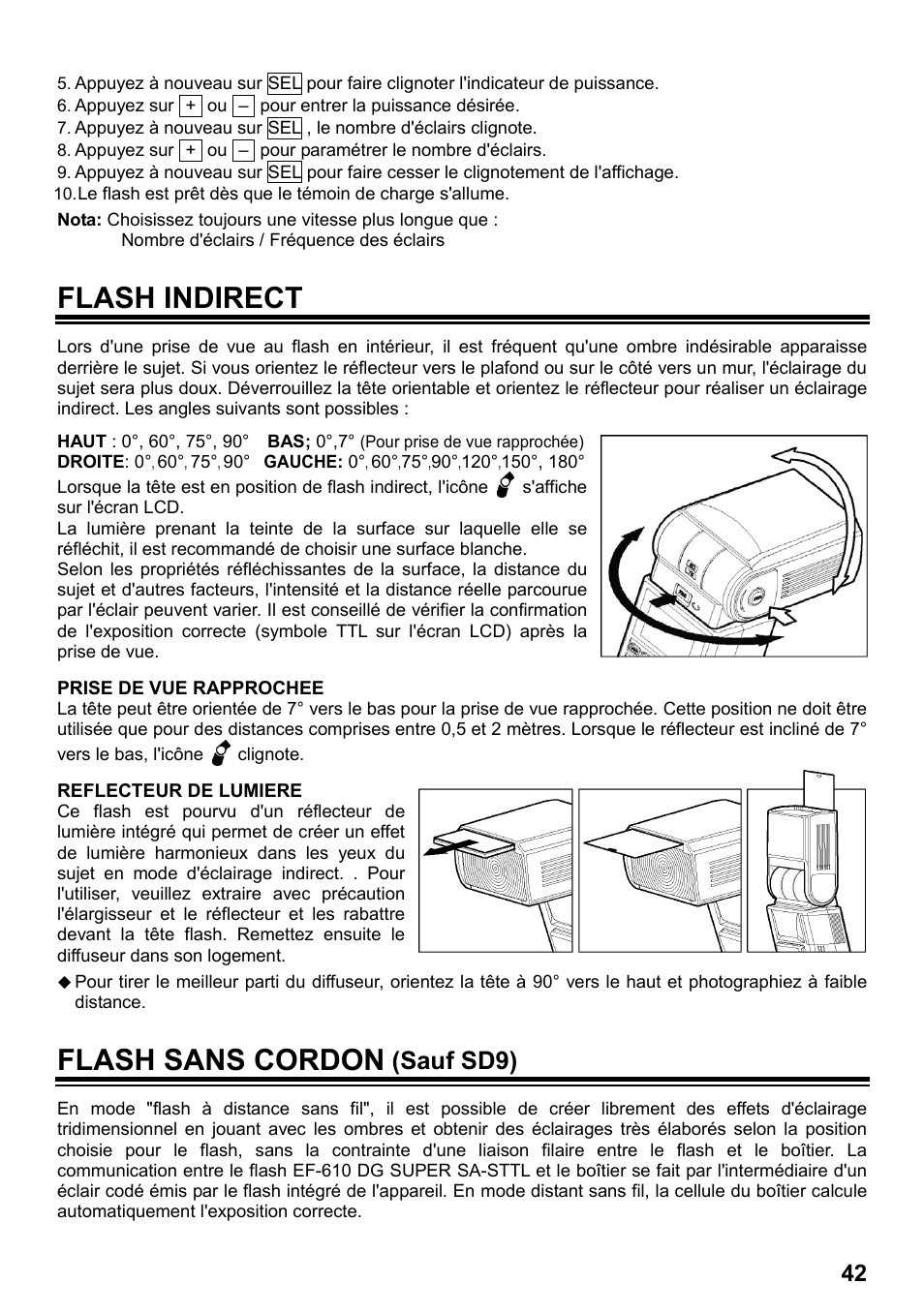Flash indirect, Flash sans cordon, Sauf sd9) | SIGMA ELECTRONIC FLASH EF-610 DG SUPER SA-STTL (シグマ用) User Manual | Page 43 / 136