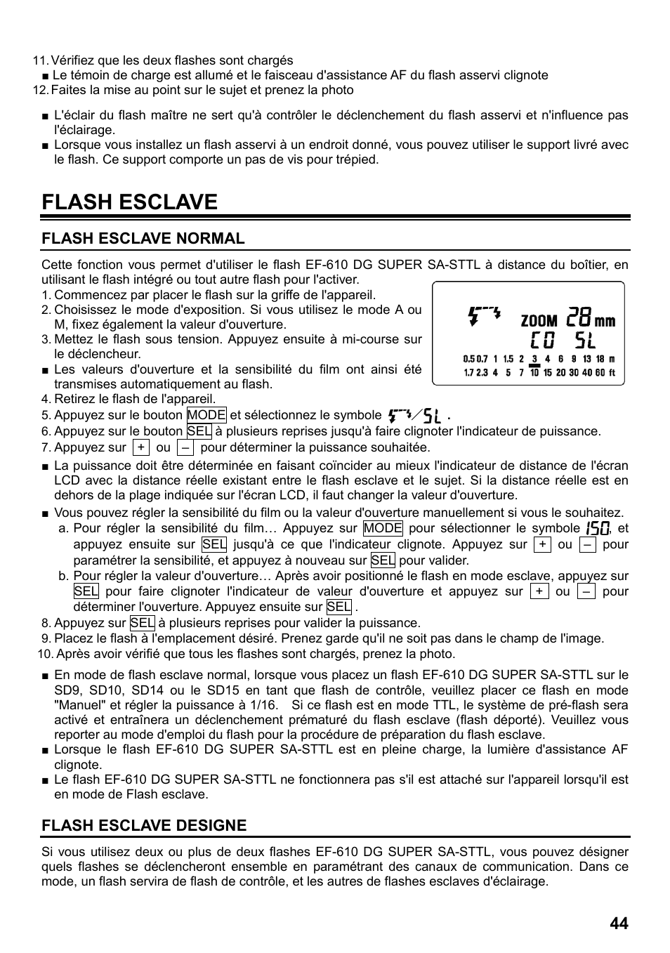 Flash esclave, Flash esclave normal, Flash esclave designe | SIGMA ELECTRONIC FLASH EF-610 DG SUPER SA-STTL (シグマ用) User Manual | Page 45 / 136