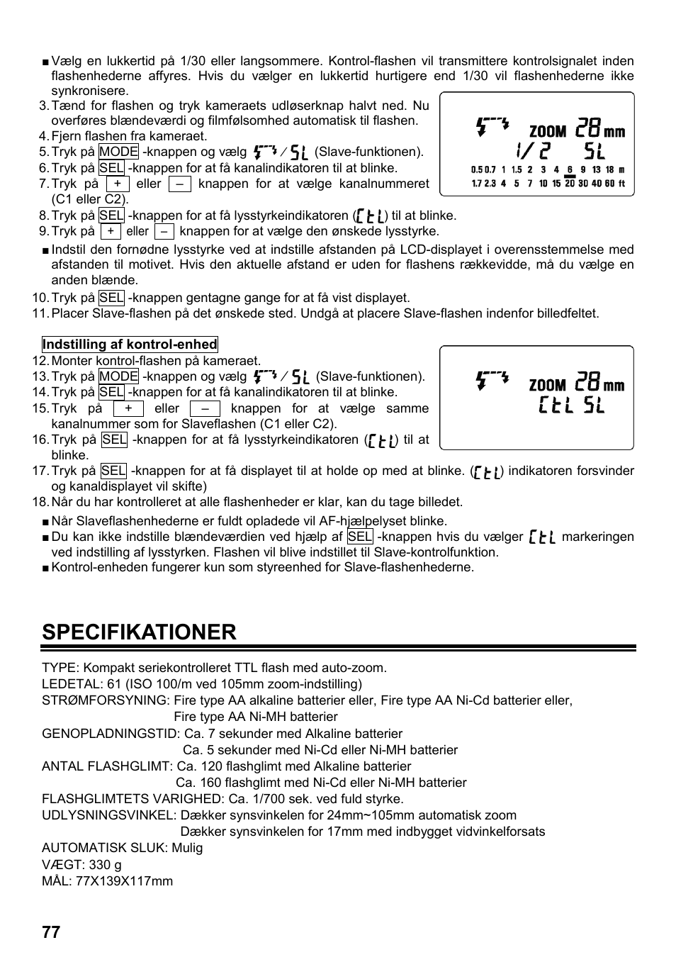 Specifikationer | SIGMA ELECTRONIC FLASH EF-610 DG SUPER SA-STTL (シグマ用) User Manual | Page 78 / 136