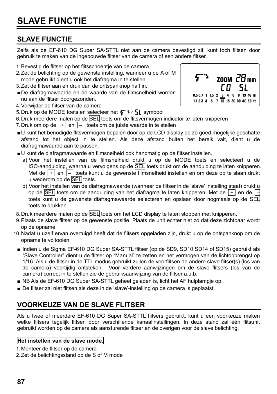 Slave functie, Voorkeuze van de slave flitser | SIGMA ELECTRONIC FLASH EF-610 DG SUPER SA-STTL (シグマ用) User Manual | Page 88 / 136