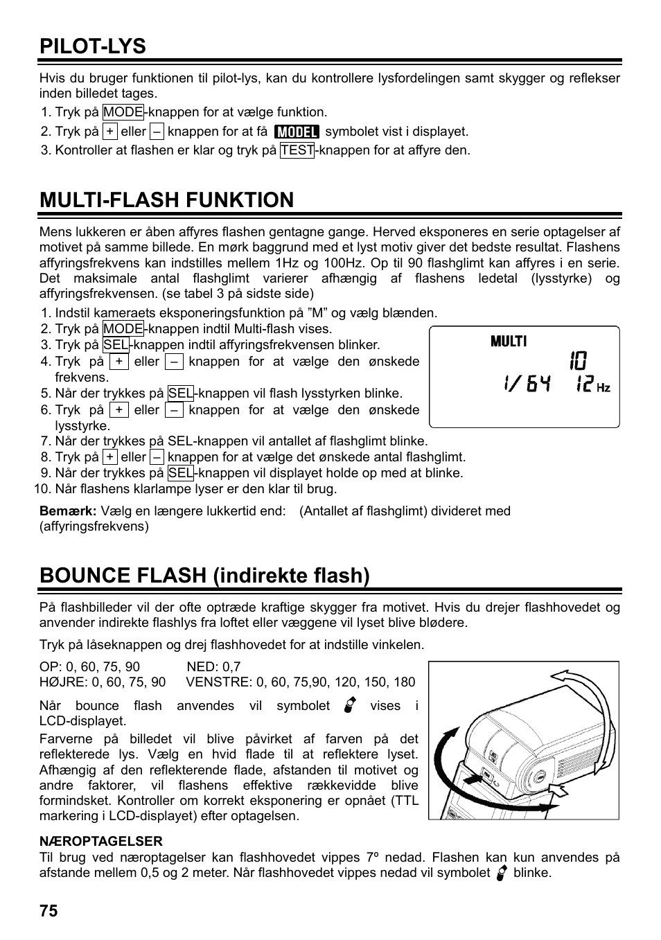Pilot-lys, Multi-flash funktion, Bounce flash (indirekte flash) | SIGMA ELECTRONIC FLASH EF-610 DG SUPER SO-ADI (ソニー用) User Manual | Page 76 / 128
