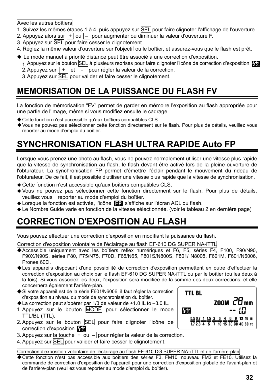 Synchronisation flash ultra rapide auto fp, Correction d'exposition au flash | SIGMA ELECTRONIC FLASH EF-610 DG SUPER NA-iTTL (ニコン用) User Manual | Page 33 / 150