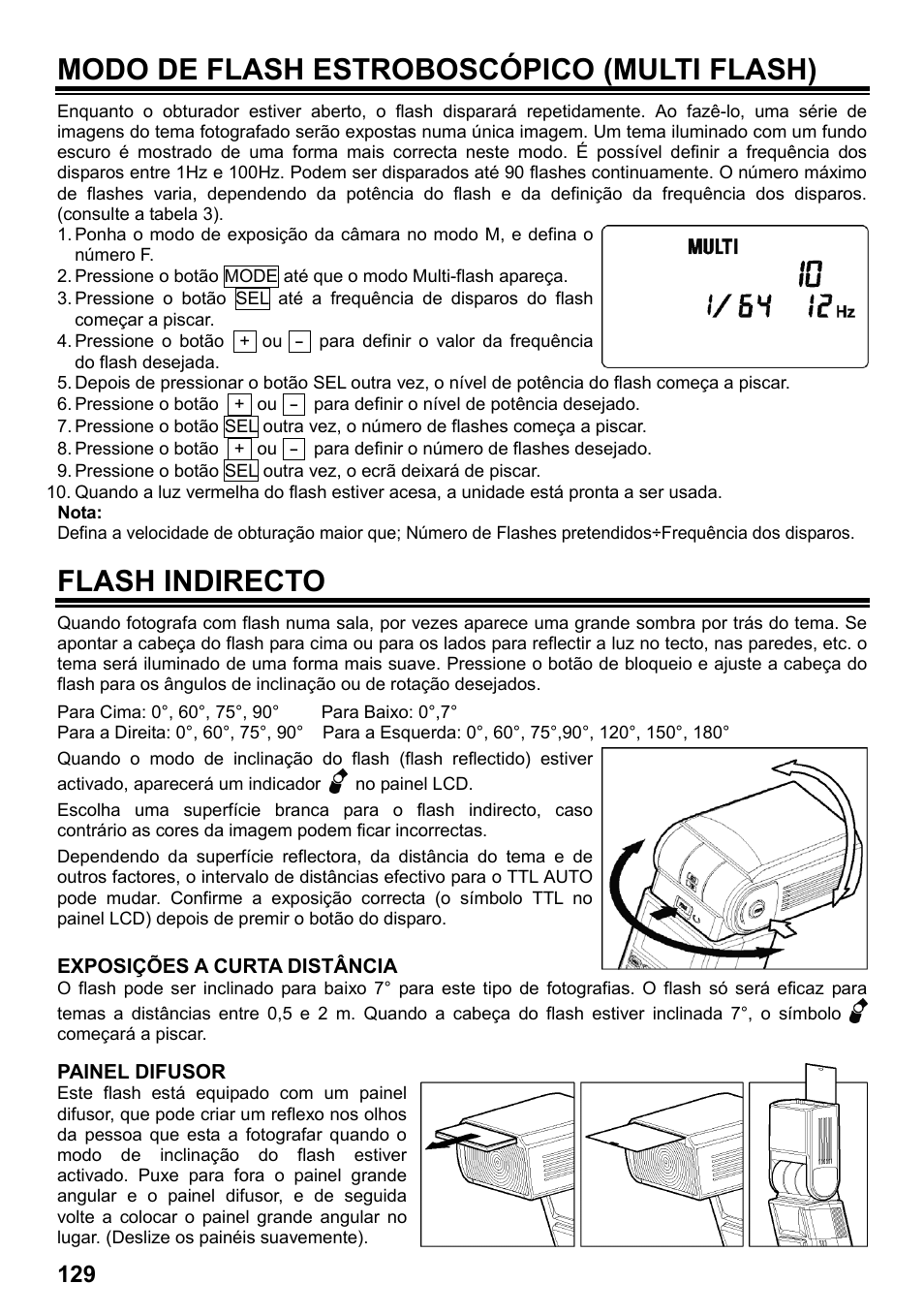 Modo de flash estroboscópico (multi flash), Flash indirecto | SIGMA ELECTRONIC FLASH EF-610 DG SUPER PA-PTTL (ペンタックス用) User Manual | Page 130 / 136