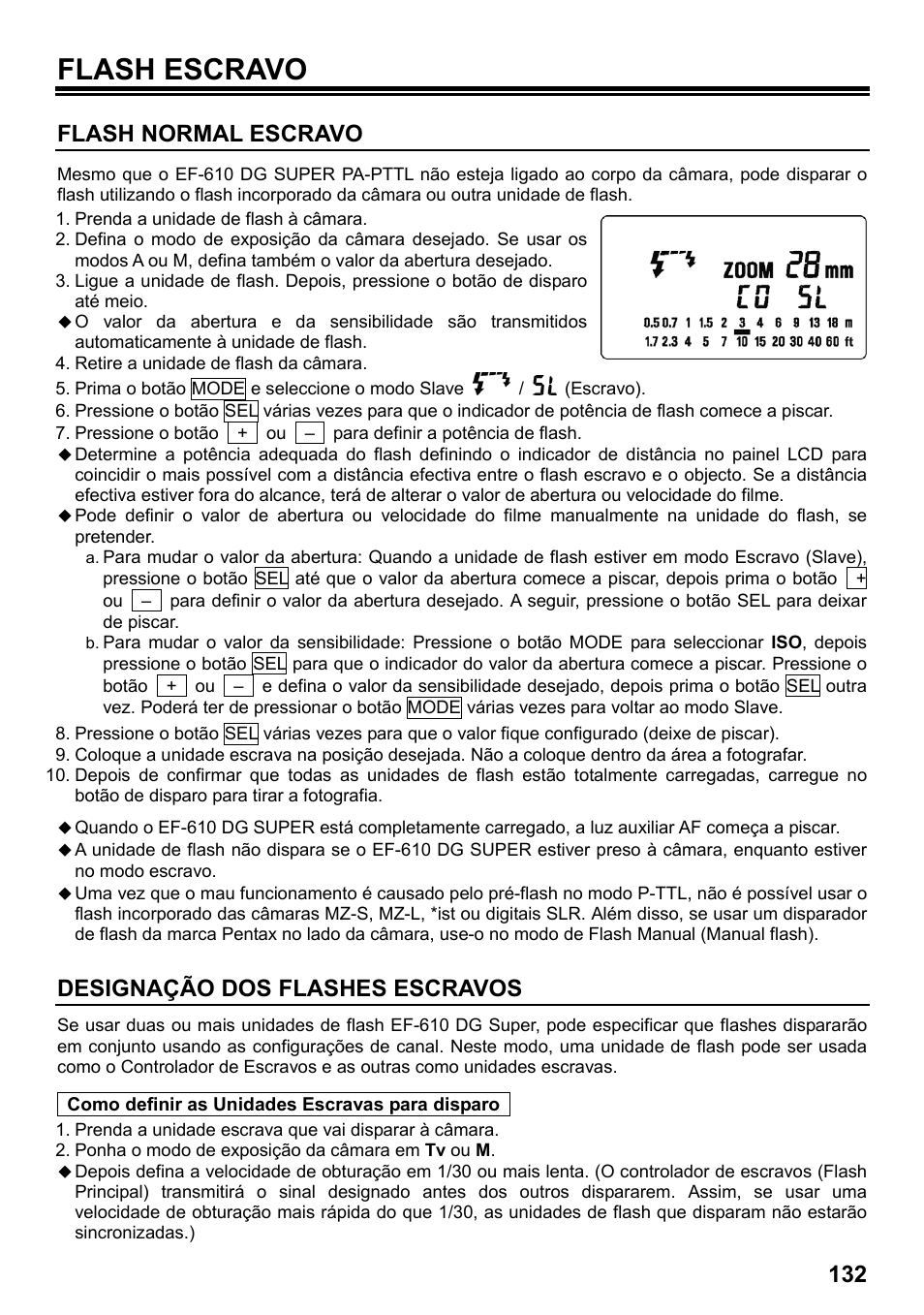 Flash escravo, Flash normal escravo, Designação dos flashes escravos | SIGMA ELECTRONIC FLASH EF-610 DG SUPER PA-PTTL (ペンタックス用) User Manual | Page 133 / 136