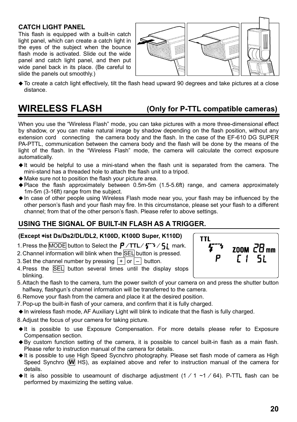 Wireless flash, Only for p-ttl compatible cameras), Using the signal of built-in flash as a trigger | SIGMA ELECTRONIC FLASH EF-610 DG SUPER PA-PTTL (ペンタックス用) User Manual | Page 21 / 136