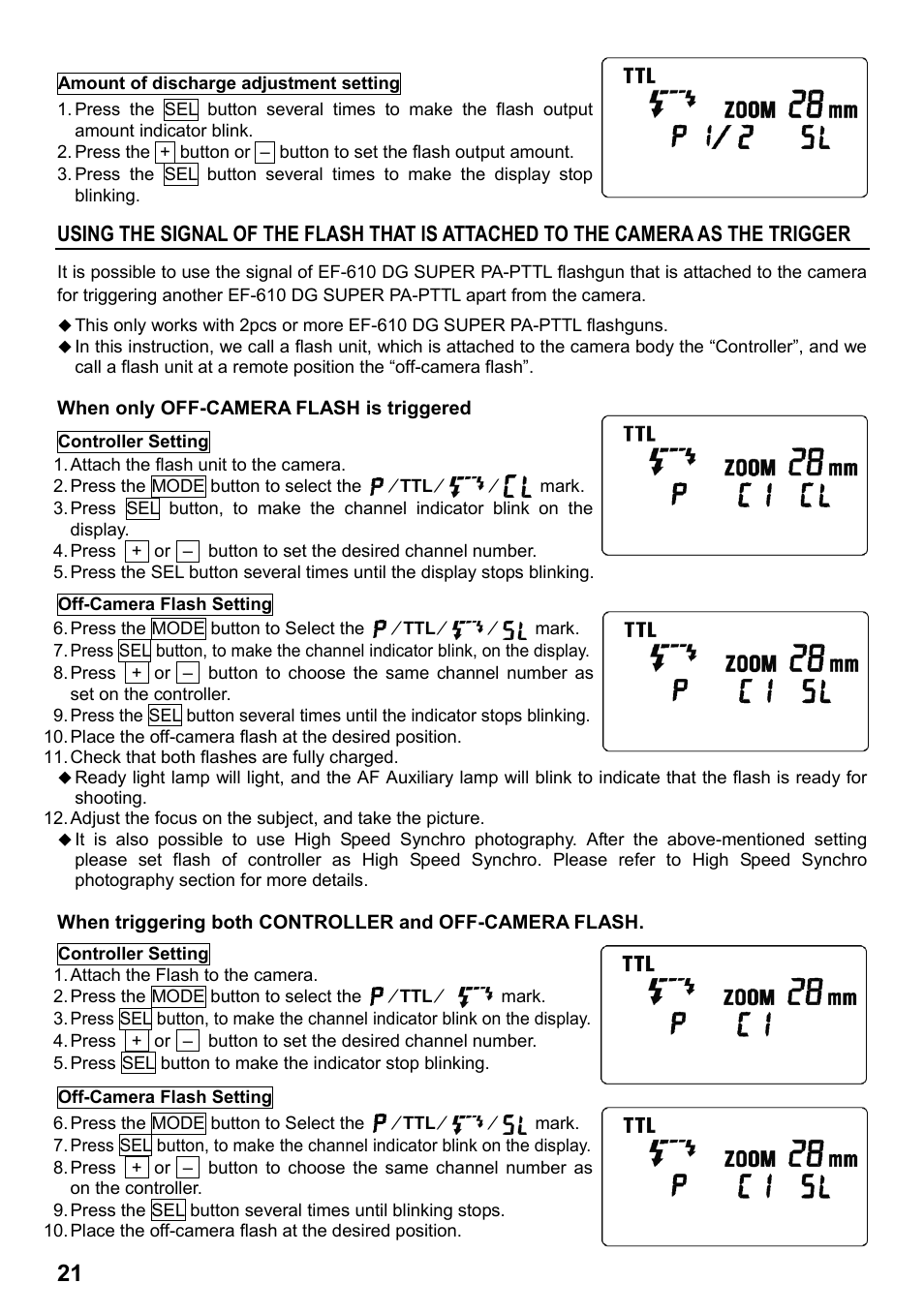 SIGMA ELECTRONIC FLASH EF-610 DG SUPER PA-PTTL (ペンタックス用) User Manual | Page 22 / 136