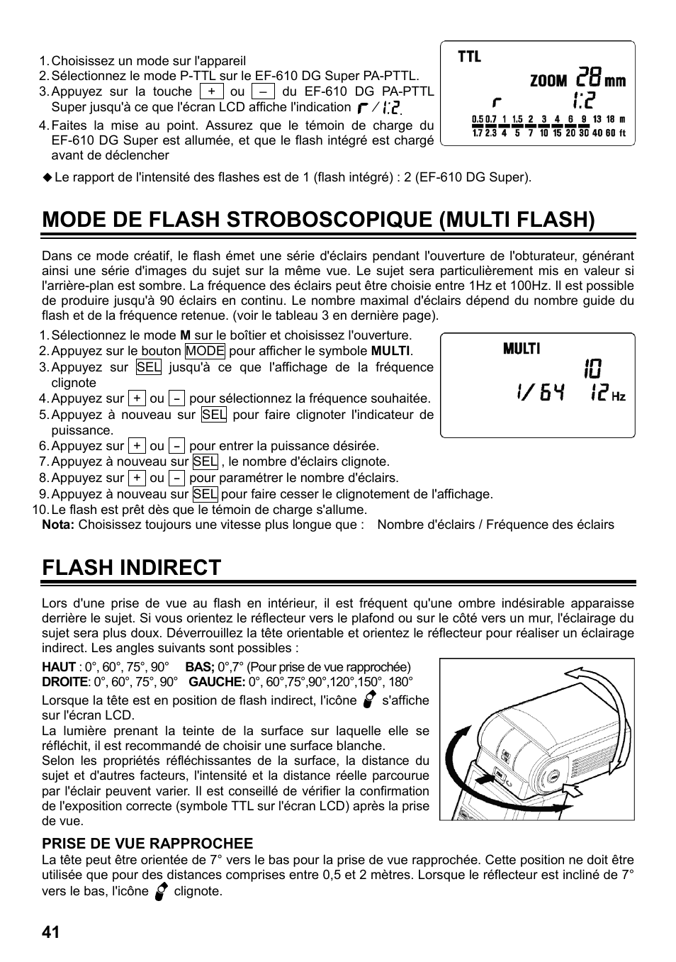 Mode de flash stroboscopique (multi flash), Flash indirect | SIGMA ELECTRONIC FLASH EF-610 DG SUPER PA-PTTL (ペンタックス用) User Manual | Page 42 / 136