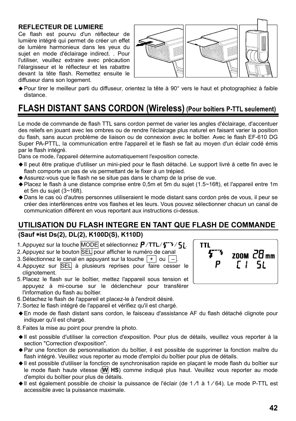 Flash distant sans cordon (wireless), Pour boîtiers p-ttl seulement) | SIGMA ELECTRONIC FLASH EF-610 DG SUPER PA-PTTL (ペンタックス用) User Manual | Page 43 / 136