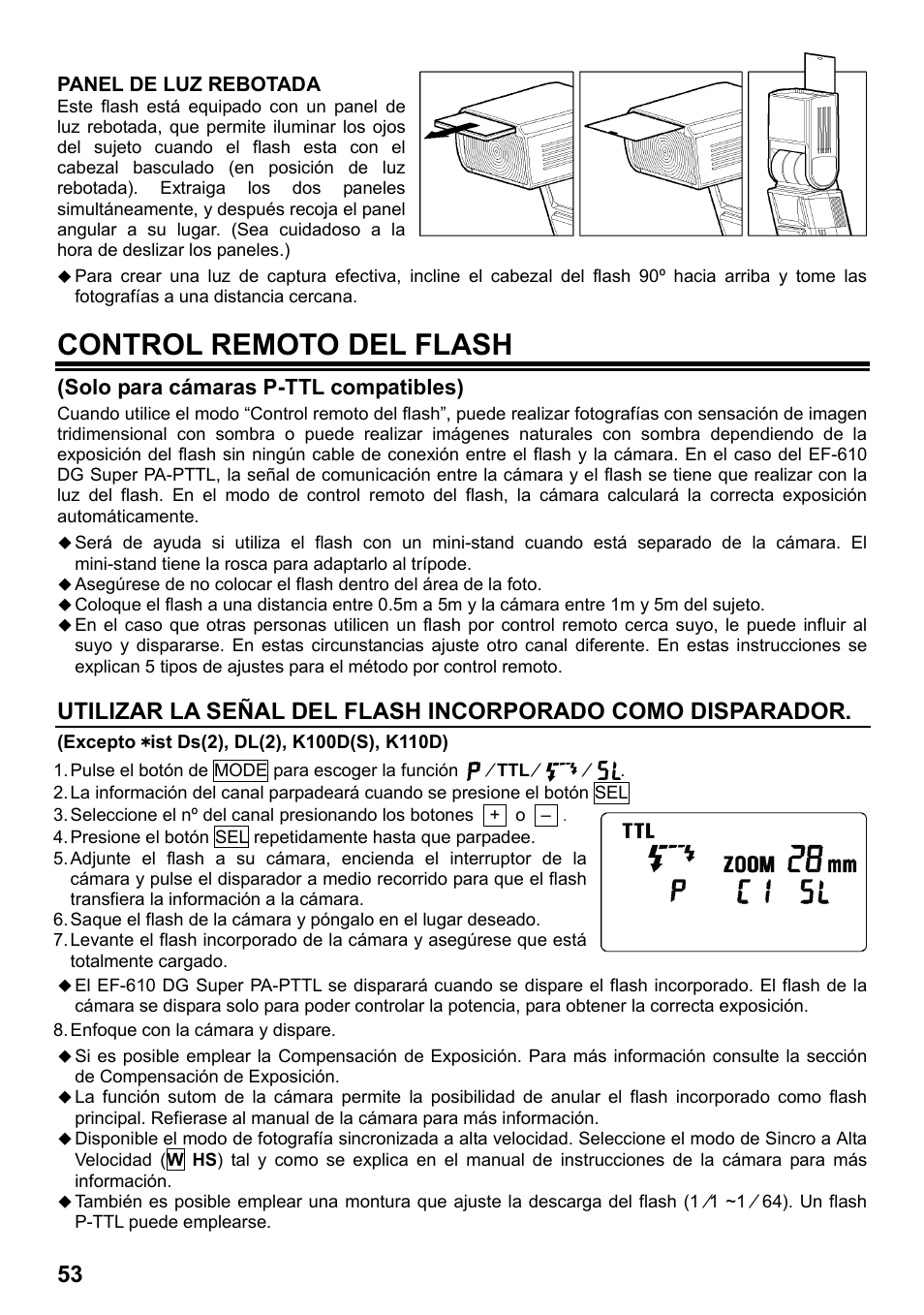 Control remoto del flash, Solo para cámaras p-ttl compatibles) | SIGMA ELECTRONIC FLASH EF-610 DG SUPER PA-PTTL (ペンタックス用) User Manual | Page 54 / 136