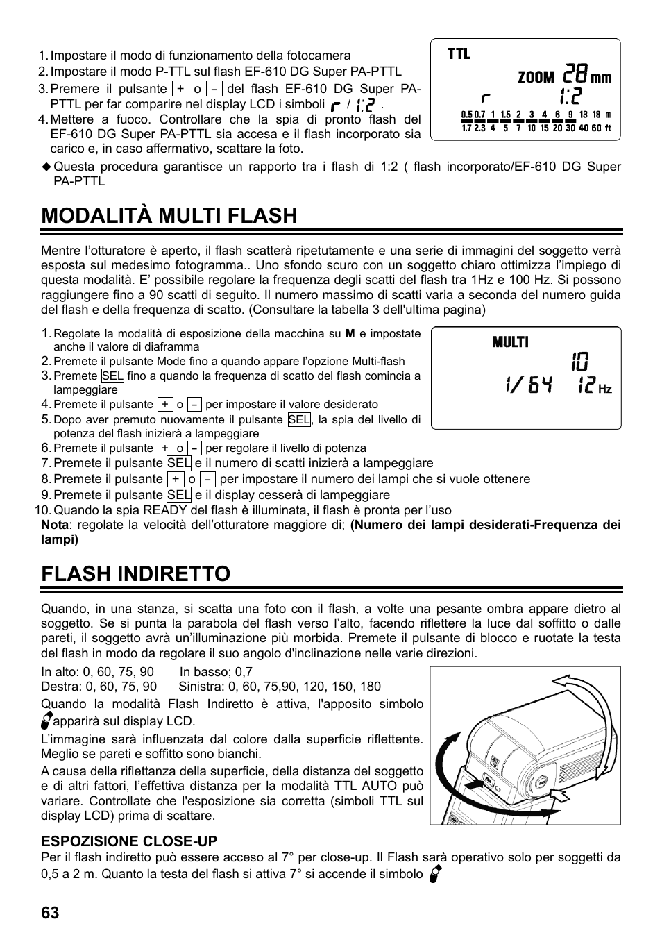 Modalità multi flash, Flash indiretto | SIGMA ELECTRONIC FLASH EF-610 DG SUPER PA-PTTL (ペンタックス用) User Manual | Page 64 / 136