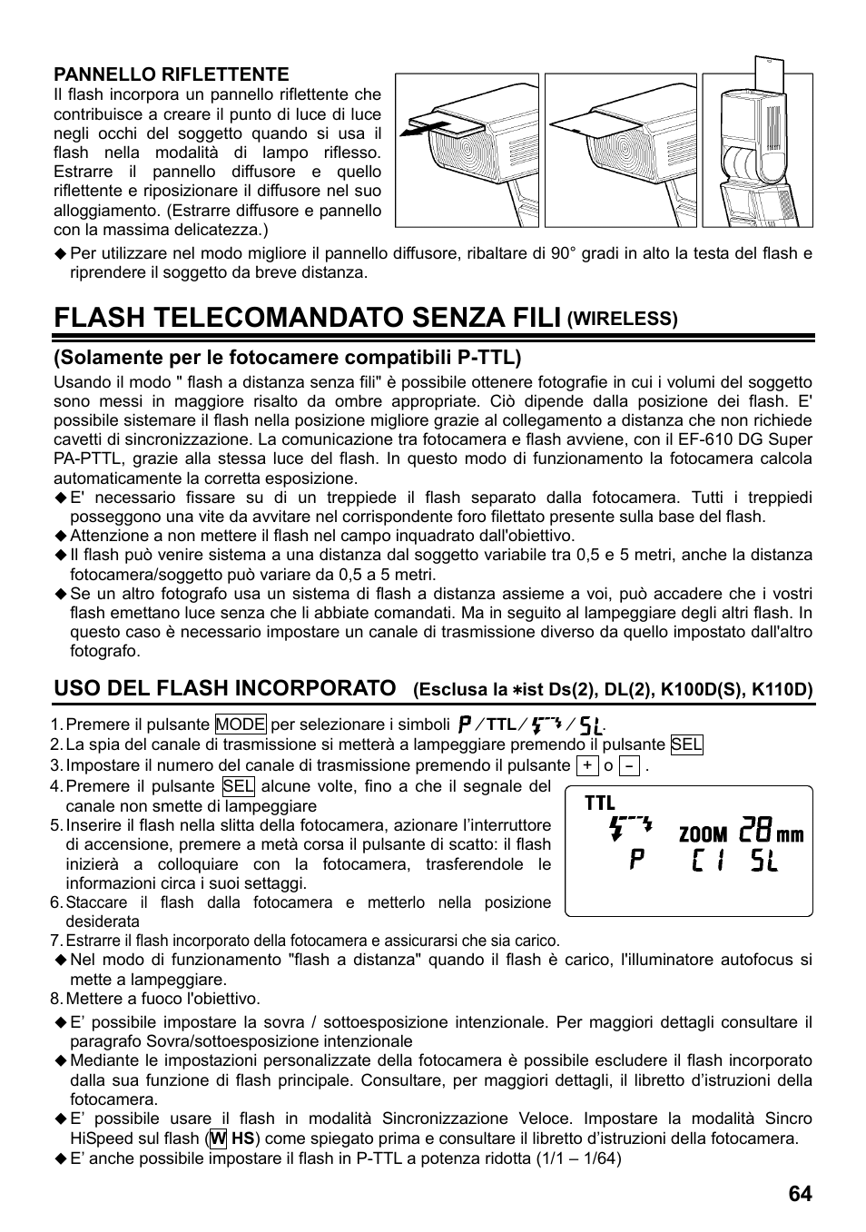 Flash telecomandato senza fili, Uso del flash incorporato | SIGMA ELECTRONIC FLASH EF-610 DG SUPER PA-PTTL (ペンタックス用) User Manual | Page 65 / 136